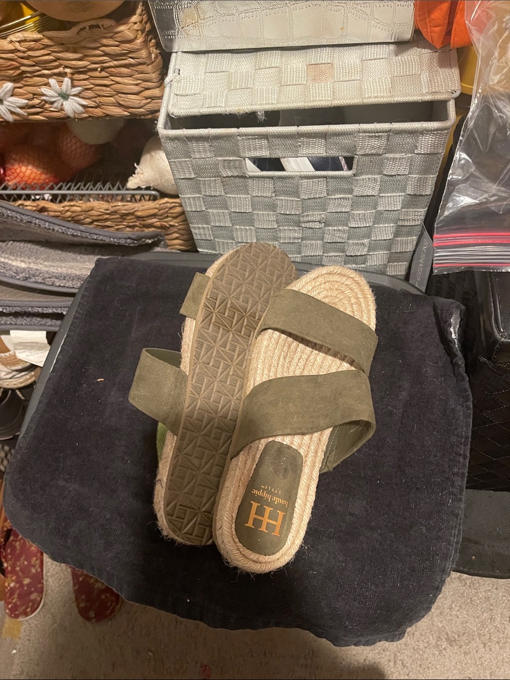 Haute Hippie Olive Suede Double-Strap Rope Footbed Sandals - Picture 3 of 3